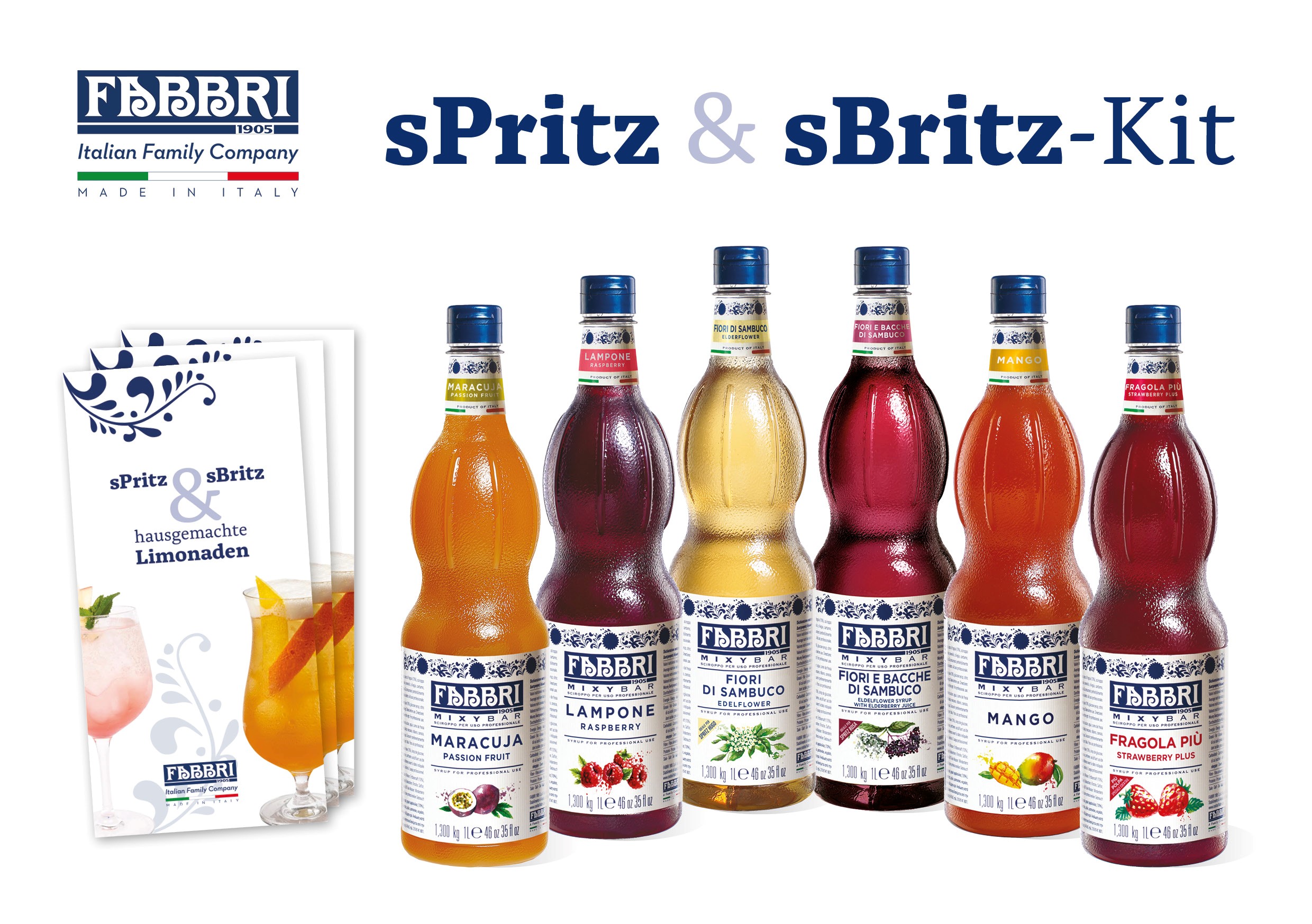 Fabbri Kit Set Spritz, 6x 1l Mixybar + 10 Tischkarten