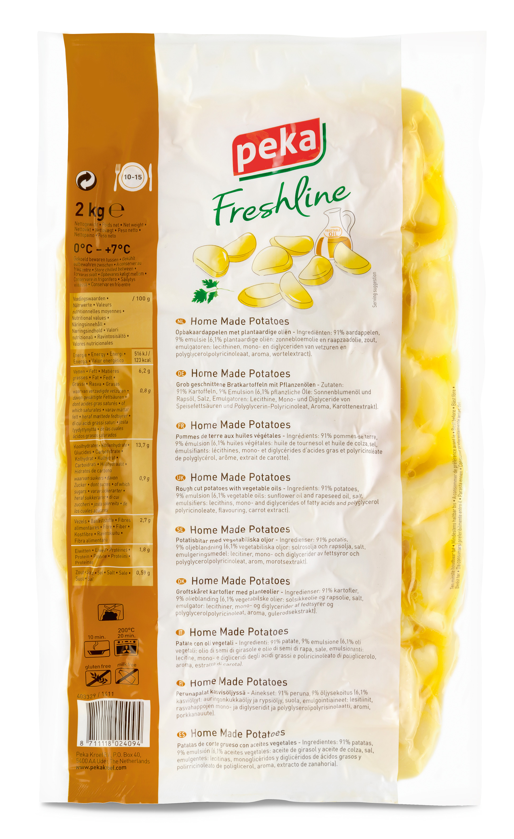 Peka Bratkartoffeln grob geschnitten 6x 2kg im Beutel